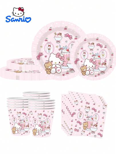 Sanrio 40/20/10 Teiliges Set, Sanrio, Cinnamoroll, Hello Kitty, Kuromi, Melody Cartoon Charakter Themen Party Set, inklusive Einwegplatten, Papierbecher, Servietten, geeignet für Geburtstagsfeiern, alltägliche Zusammenkünfte, Brautduschen, Empfangsgäste, verschiedene Spezifikationen zur Auswahl, geeignet für Mehrpersonennutzung, Küche, Dekoration, Restaurantdekoration, Camping, Picknick, Büropapierbecher.