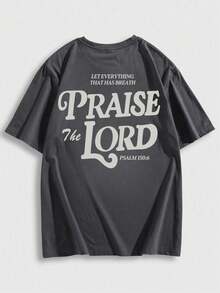 男士百搭简约图案印花短袖T恤 | 圣经诗篇主题 - 深灰色 - 查看 5