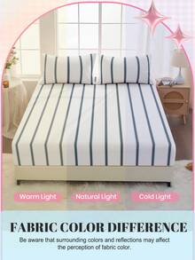 1pc Fitted Sheet, Bedding, Fitted Sheet, Fitted Sheet, Mattress Cover, Soft & Comfortable Mattress Protector, Home Decor, Blue & White Striped Minimalist Fitted Sheet, Without Pillowcase, Suitable For Twin, Full, Queen, King Bed, Bedding Gift, Machine Washable, Oeko-Tex Certified - Multicolor - View 9