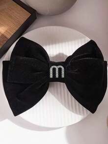 1pc Elegant Bow, Letter & Rose Design Polyester Hair Clip, Hollow Out Princess Style Hair Accessory For Ponytail, Bun, Daily Wear, Claw Clips