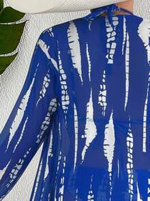 Conjunto de 3 piezas Bikini de mujer con estampado sexy, traje de baño de verano popular para vacaciones y playa - Azul real con fondo blanco - Ver 4