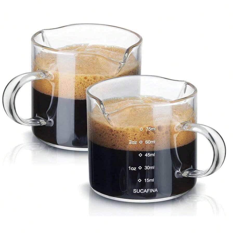75ml Concentrated Coffee Cup With Handle & Double Spout, Transparent Glass Measuring Cup, Suitable For Making Coffee, Desserts, Salad Dressings - Multicolor - View 1