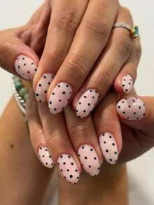24pcs Nails Press On White Polka Dots False Nails Short Fake Nails Almond Shape Press On Nails Manicure Set Includes 1sheet Adhesive Tabs & 1pc Mini File Perfect For Everyday Wear - Nhiều màu - Xem 2