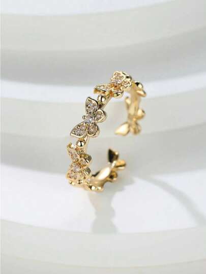 Stroll Through The Forest One Elegant GracefulDelicate ButterflyInspired Women's Open EndRing Adorned With Sparkling Rhinestone ForWedding Decoration & Gift