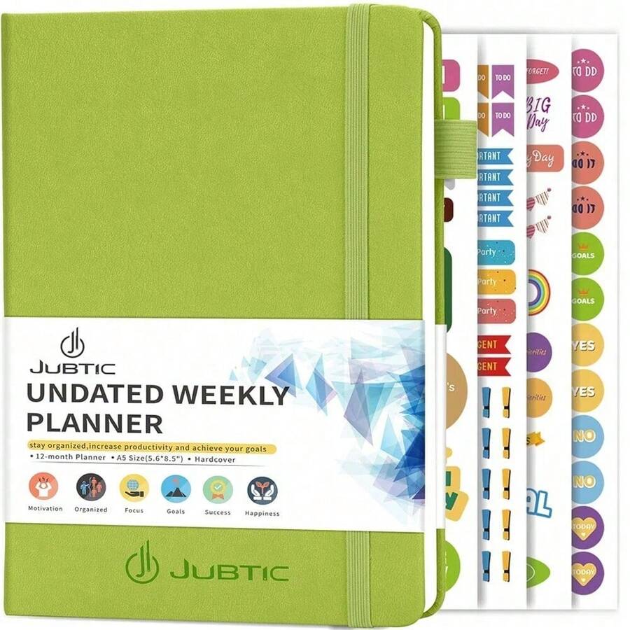 Jubtic Planner Pro Non-Dated Weekly Monthly Agenda Planner - A5 Appointment Book - Lime Green - View 1