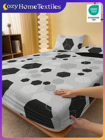 1件柔软舒适的床笠，床上用品，床笠，床垫保护套，亲肤床垫罩，情人节礼物，卡通爱心和几何图案床上用品套装，可爱爱心设计家居装饰，Oeko-Tex认证