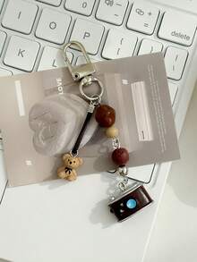 1pc Retro Camera Beaded Phone Lanyard, Creative Keychain Pendant Accessory - Multicolor - View 3
