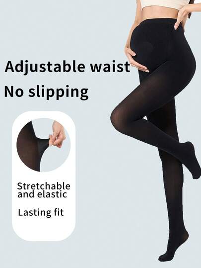 黑色孕妇打底裤，采用高弹面料，腰部可调节，舒适贴身，耐穿实用，简约设计，适合孕期及其他日常场合。