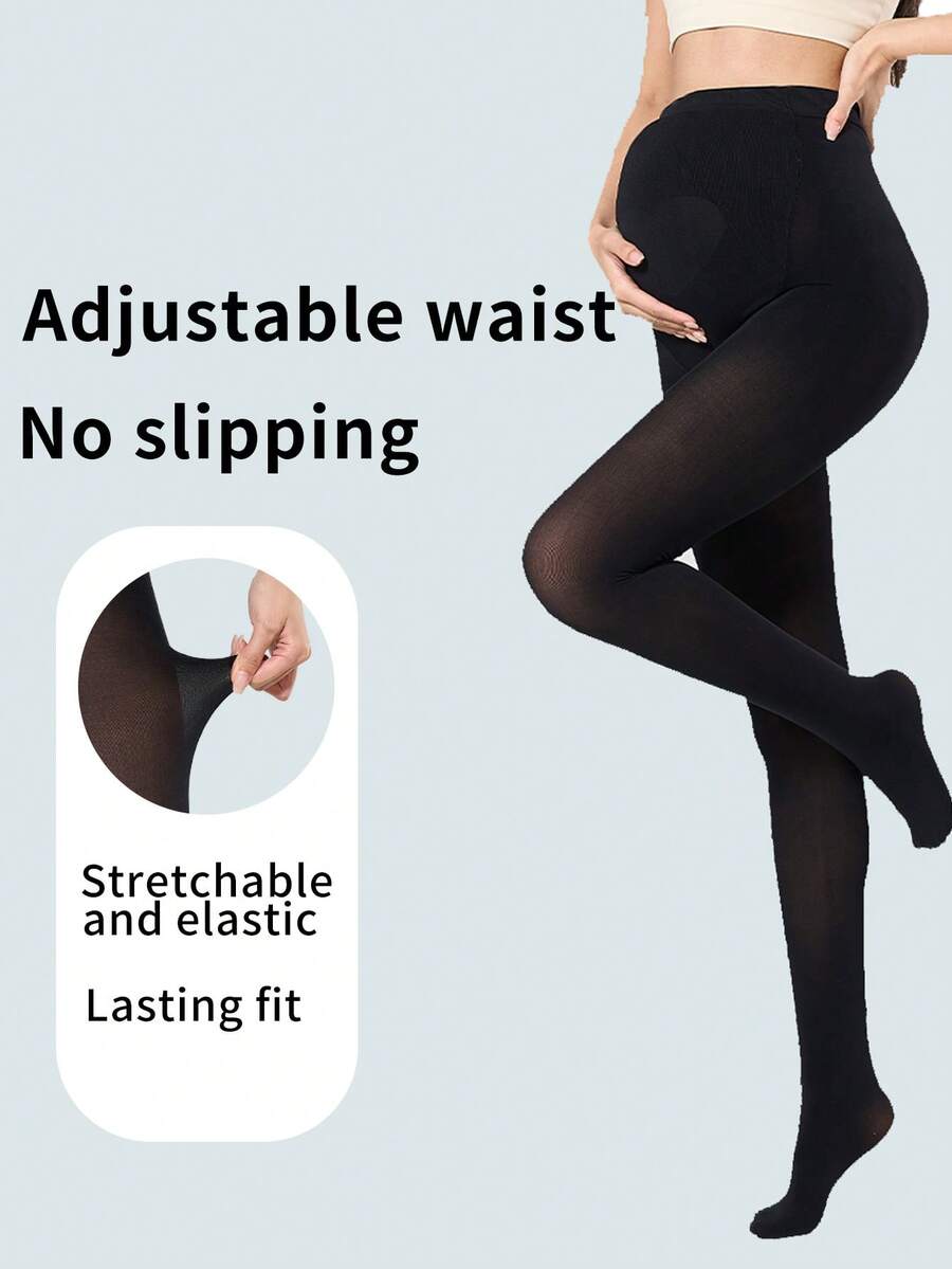 1pc Black Maternity Leggings, Made Of High-Elastic Fabric, Adjustable Waist, Comfortable & Fitted, Durable & Practical, Minimalist Design Suitable For Pregnancy & Other Everyday Occasions - Multicolor - View 1