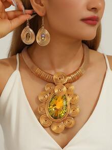 New Fashionable Aluminum Wire Turquoise Teardrop Elegant Vintage Boho Necklace - Multicolor - View 10