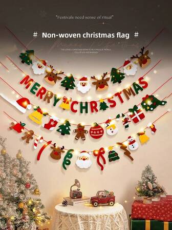 Christmas Flag Decoration, Atmosphere Lighting, Scene Setting, Shooting Props, Latte Art Pendants, Hanging Decorations, Christmas Trees, Christmas Home Atmosphere Setting Props, Christmas Tree Decoration, Family Photo Props, Christmas Flag Banners