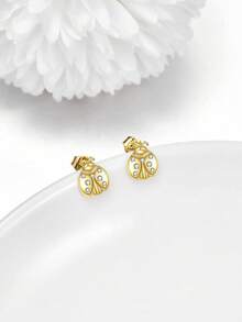 1 Peça Brinco de Botão em Prata Esterlina S925, Joaninha Simples e Fresca de Sete Pintas, Adequado para Uso Diário e Presente de Joias para Dia dos Namorados, Mãe, Dia das Mães - brinco único - Visão 6