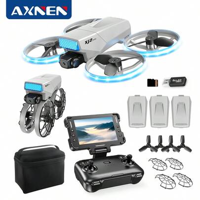 AXNEN 2025 New XJ2 Foldable Arm Drone, Equipped With HD Dual Cameras And A 4.3-Inch FPV Transmission Display Remote Controller, Brushless Motor, Propeller Guard, Optical Flow Hover, One-Key And Landing. A Drone With A Camera That Even Beginners Can Easily Master, Making It The Perfect Gift For Halloween And Christmas.