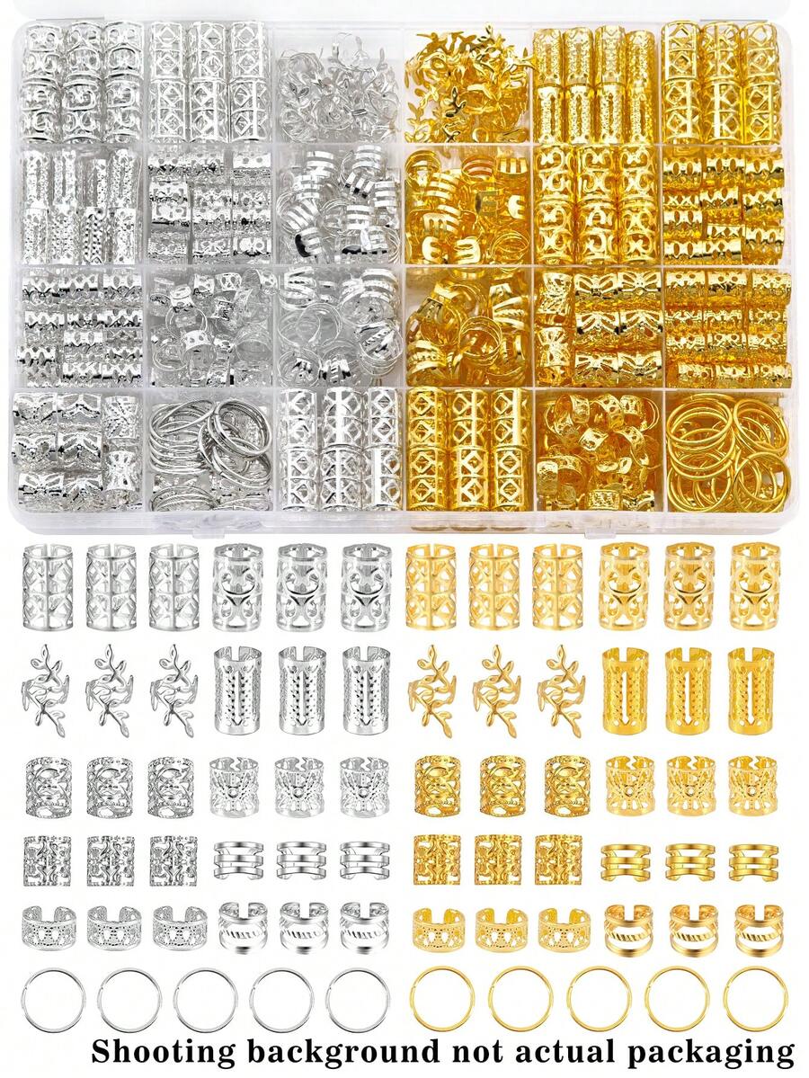 220件装Cecillia金色发饰，编织发饰，女士发夹，金属发圈，脏辫装饰，波西米亚风编织发珠，爪夹，接发，假发片，头部饰品，发夹