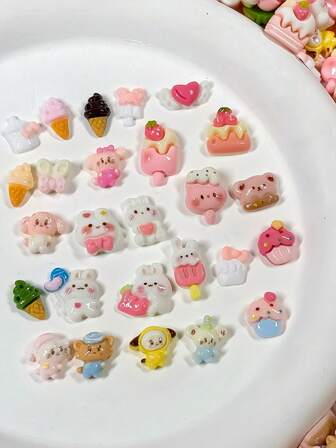 20/50 随机混合美甲配件 - 包括可爱的小鱼、兔子、熊、鸭子、美甲设计 - 非常适合美甲 DIY 装饰、发夹、手机壳、手工装饰 DIY 配件