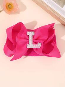 1 Pc A-Z Letters Elegant Plain Large Bow Ribbon Headband For Girl Baby Sweet Pearl Bow Hairbands Soft Satin Hair Bows Fashion Hair Accessories - Hot Pink - View 15