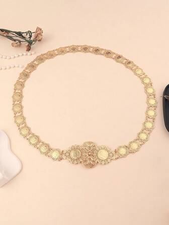 1pc Small Size Hexagon Napoleon Portrait Metal Waist Belt, Middle Eastern Bride Wedding Party Holiday Wear Waist Chain