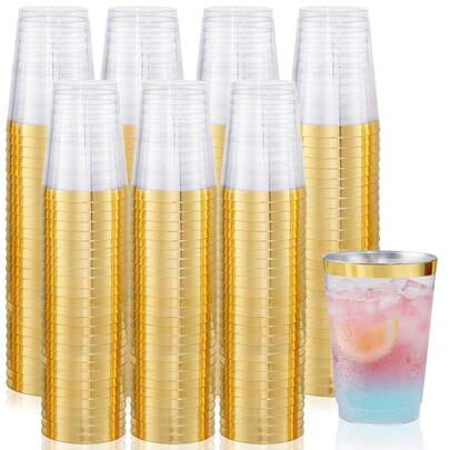 20pcs Hard Plastic Cups, Gold Color, Suitable For Wedding, Party, Tea, Water, Accommodates 20 Guests