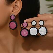 1 par de pendientes de disco redondo de acrílico, de moda y versátiles - Blanco - Ver 4