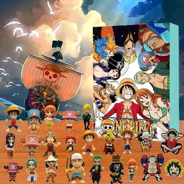 ONE PIECE Calendario de Adviento de Anime One Piece, calendario de cuenta regresiva de 24 días para Halloween, juguetes coleccionables y regalos sorpresa para el festival de Navidad