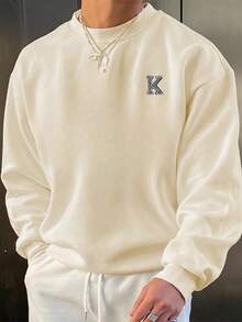 男士休闲日常灰色字母印花圆领卫衣，百搭，适合送给丈夫、男友或朋友，春/秋/夏皆宜