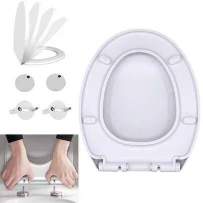 Oval Toilet Seat Soft Close With Quick Release Hinges - Adjustable White Seat For Modern Bathrooms, Durable Anti-Slip Easy-To-Clean And Universal Fit Design For Standard O-Shape Toilets
