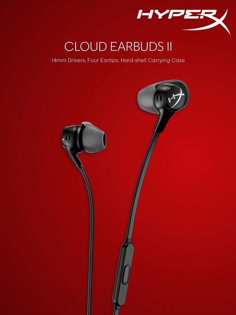HyperX Cloud Earbuds II Professional Gaming Earbuds With 14mm Drivers For Immersive Sound Four Eartips Hard Shell Case 35mm Jack Built In Mic For PC Mobile