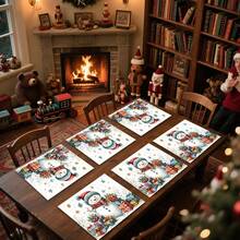 1 peça/4 peças/6 peças/100 peças de jogos americanos estampados com boneco de neve de Natal, jogos americanos com isolamento térmico, adequados para decoração de casa, jantares festivos, decoração de cozinha e festas, jogos americanos para festas, podem ser dados como presentes