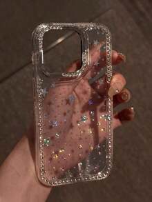 1pc Luxury Electroplated Rhinestone Edged Shiny Star Transparent Full Body Shockproof Phone Case, Compatible With IPhone 17/17 Air/17 Pro/17 Pro Max, 16, 16 Pro, 16 Plus, 16 Pro Max, 15, 14, 14 Pro Max, 13, 12, 11 - 無色 - 查看 3
