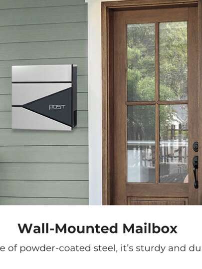 Wall Mounted Post Box With Newspaper Holder, Keys, Easy To Install, Modern Design, Charcoal Grey/Silver