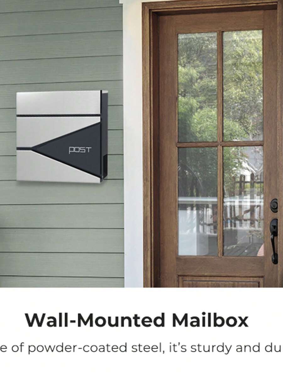 Wall Mounted Post Box With Newspaper Holder, Keys, Easy To Install, Modern Design, Charcoal Grey/Silver - Grey - View 1