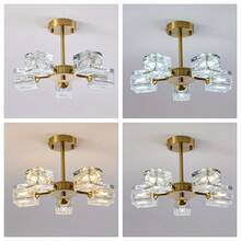 4/5-Light Modern Luxury Crystal Cube Flush Mount Ceiling Light For Bedroom, Kitchen, Living Room, Study, Bar, Closet, Foyer, Hallway, No Switch And Remote Control