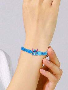 1pc Blue Knitted Bracelet, Cartoon Handmade Woven Wristband, Suitable For Daily Wear Or Event Gift