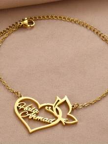 Personalisiertes Armband - 18 Karat vergoldetes Edelstahl Schmetterling Herz geformtes personalisiertes Namensarmband, geeignet für den täglichen Gebrauch und als Weihnachts-, Valentinstags-Geschenk - Einheitsgröße - Übersicht 7