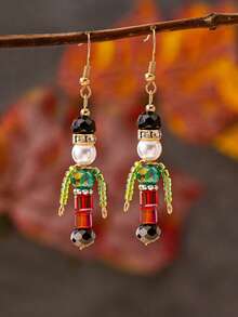1 Pair Handmade Crystal Christmas Nutcracker Dangle Earring, Women Fashionable Winter Holiday Jewelry Gift