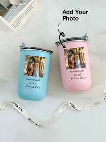 1 Piece Of Customized Stainless Steel Travel Mug, Customized Stainless Steel Mouthwash Cup, Personalized Name 300ml Stainless Steel Milk Cup, Stainless Steel Glass Cup, Double-Layer Insulated Coffee Cup (Optional Personalized Name), Cold Drink Cup, U-Shaped Coffee Cup, Elegant Matte, Double-Layer Insulated Vacuum Sealed Cup - Multicolor - View 2