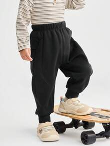 Balabala Young Boy Fleece Casual Pants Toddler Winter 2025 Warm & - Black - View 1