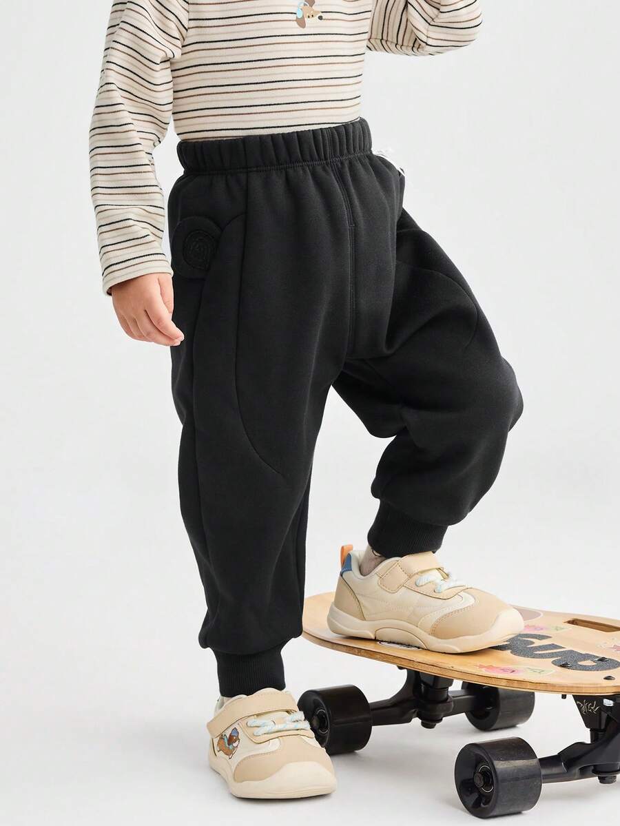 Balabala Young Boy Fleece Casual Pants Toddler Winter 2025 Warm & - Black - View 1