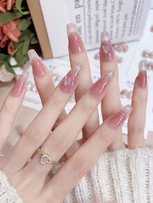 10 Pcs Phototherapy Handmade Blush Butterfly Eye Blush Butterfly Fake Nails For Women Gift Daily Wear Supremely Fit & Natural Reusable Press On Nails Nail Supplies Nails - Bụi hồng - Xem 4