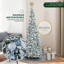 Árbol de Navidad de Lápiz de Nieve Plegable de 1.80m con 150 Luces LED, 8 Modos de Iluminación + Estrellas + 35 Bolas Plateadas (Nieve) - Nevado - Esferas Plateadas - Ver 5