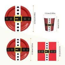 Thème de Noël Ceinture du Père Noël Assiettes, serviettes, gobelets jetables - Fournitures de fête pour 30 invités, assiettes en papier jetables convenant pour anniversaire, mariage, fête, pique-nique en famille