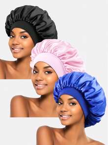3 piezas Gorro de satén de ala ancha multicolor para mujer, adecuado para uso diario