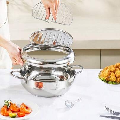 20/24cm Stainless Steel Japanese Tempura Fryer With Temperature Control, Compact Size, Suitable For Home And Commercial Use