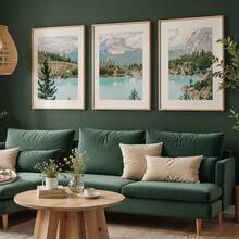 Set Of 3 Mountain Forest Lake Landscape Prints, Large Photography Modern Wall Arts, Canvas Posters, Cottage Decor, Summer Decor, Indoor Ideal GIft For Living Room, Bedroom, Kitchen, Cafe, Bar, Home Office, Hallway, Home And Room Decoration, Unframed
