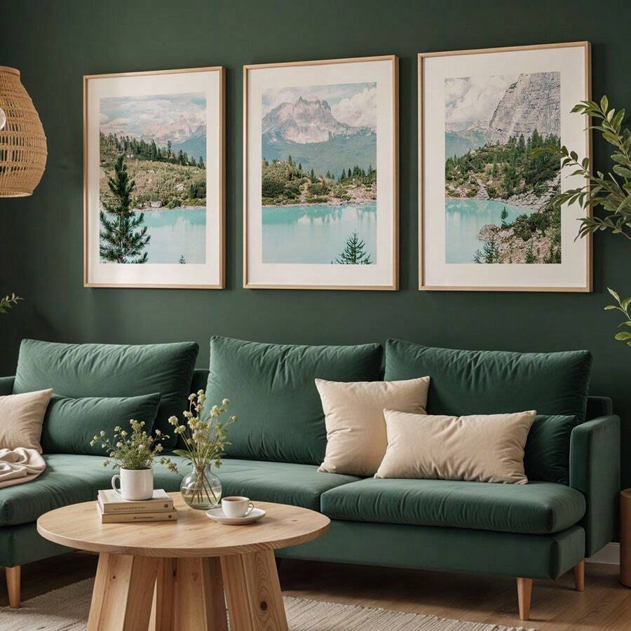 Set Of 3 Mountain Forest Lake Landscape Prints, Large Photography Modern Wall Arts, Canvas Posters, Cottage Decor, Summer Decor, Indoor Ideal GIft For Living Room, Bedroom, Kitchen, Cafe, Bar, Home Office, Hallway, Home And Room Decoration, Unframed