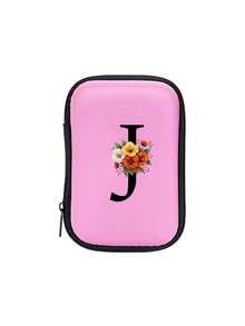 Sac organisateur en EVA rose avec initiales A-Z, sac de rangement pour câbles de données + ligne de données USB, étui de rangement pour câbles électroniques, chargeurs, écouteurs, porte-écouteurs pour festival de musique, accessoires tech de voyage pratiques, étui zippé de rangement, répondant à vos besoins de stockage quotidiens. Peut être utilisé pour le transport, le travail, l'école, le stockage en dortoir