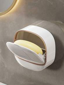 1个带盖豪华壁挂式皂碟，高品质沥水皂碟（无需钻孔），防水皂碟带沥水托盘，皂碟，带盖皂碟，壁挂式翻盖沥水皂碟，适用于浴室、浴室装饰、洗衣房、淋浴间、家居用品、皂碟和皂托、房间装饰、圣诞装饰 - 彩色 - 查看 2