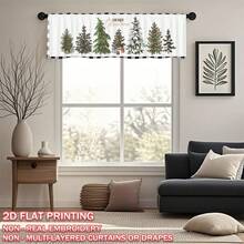 1pc "Merry Christmas" Christmas Tree Gift Box Print, Christmas Flat Print Kitchen Window Curtain, Rod Pocket Top, No Drilling Required, Washable, Fade-Resistant, Thickened, Light-Filtering, Christmas Atmosphere Door Window Decor, For Kitchen, Dining Room, Bedroom, Living Room, Cabinet, Party Scene Decoration