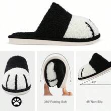 Cartoon Cat Paw Cotton Slippers Autumn/Winter Home Couples Fluffy Indoor Insulated Slippers - 黑色 - 查看 3
