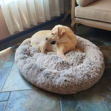 Oval Calming Donut Cuddler Dog Bed, Shag Faux Fur Washable Round Pillow Pet Bed For Small Medium Dogs (XXL(43"X34"X8"), Light Brown), Popular In 2025 - Nâu nhạt - Xem 10